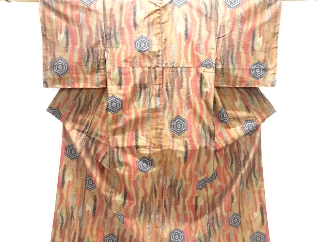 JAPANESE KIMONO / UNUSED TOKAMACHI TSUMUGI / WOVEN ABSTRACT PATTERN 